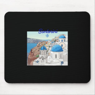 Santorini Greece Greek Flag Vacation Art Blue Dome Mouse Mat