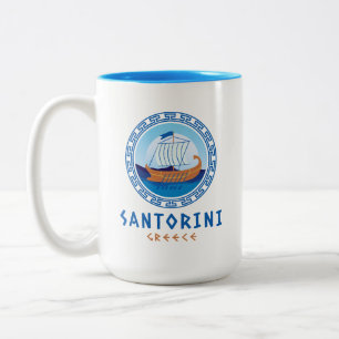 Santorini, Greece Greek Ship Design Two-Tone Coffee Mug