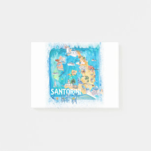 Santorini Greece Illustrated Map with Main Roads Post-it Notes