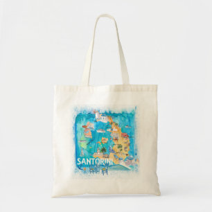 Santorini Greece Illustrated Map with Main Roads Tote Bag