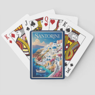 Santorini Greece Illustration Travel Art Vintage Playing Cards