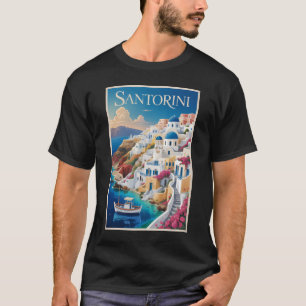 Santorini Greece Illustration Travel Art Vintage T-Shirt
