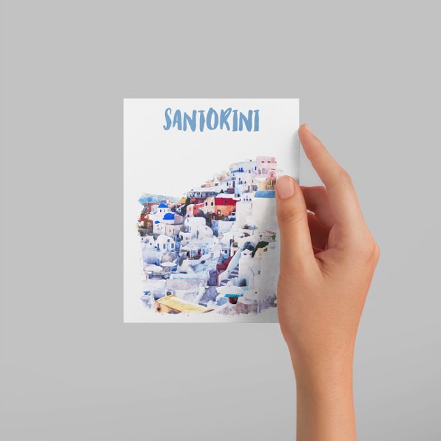Santorini Greece Illustration Watercolor Postcard (santorini greek island postcard)