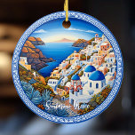 Santorini Greece Island Painting | Travel Art Ceramic Tree Decoration<br><div class="desc">Santorini Greece Isalnd Painting | Travel Art Ceramic Ornament. Personalise with your own text.</div>
