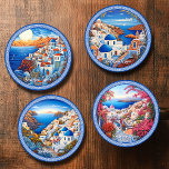 Santorini Greece Island Painting | Travel Art  Coaster Set<br><div class="desc">Santorini Greece Island Painting | Travel Art Coaster Set</div>
