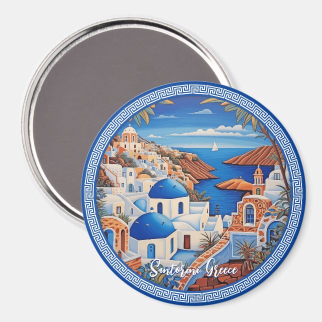 Santorini Greece Island Sea Painting | Travel Art  Magnet (Front/Back)
