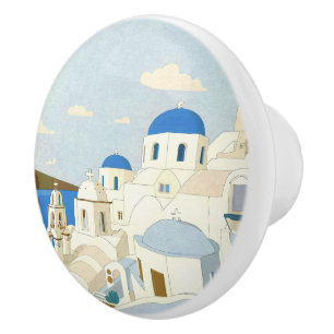 Santorini Greece Island Vintage Travel Souvenir Ceramic Knob