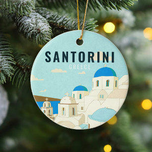 Santorini Greece Island Vintage Travel Souvenir Ceramic Tree Decoration