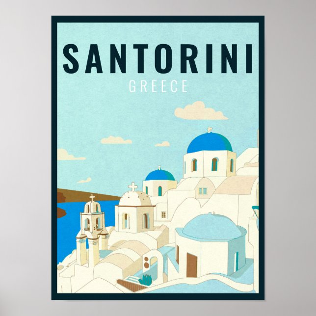 Santorini Greece Island Vintage Travel Souvenir Poster (Front)