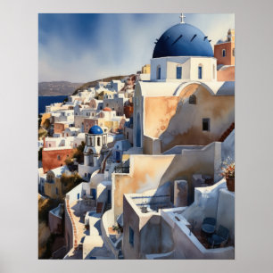 Santorini Greece Landscape Travel Art Print Poster