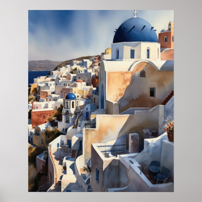 Santorini Greece Landscape Travel Art Print Poster (Front)