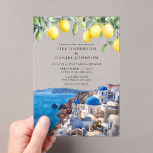 Santorini Greece Lemons Wedding Acrylic Invitations