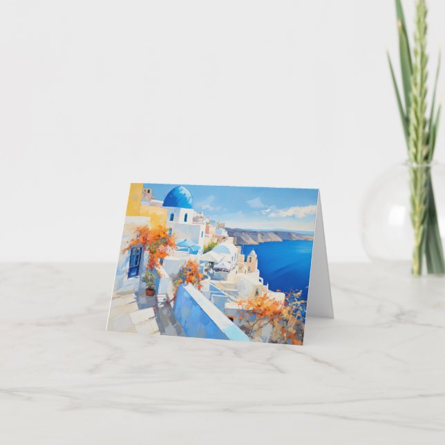 Santorini Greece Mediterranean Art Thank You Card (Front)