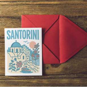 Santorini Greece Minimalist Travel Art Postcard