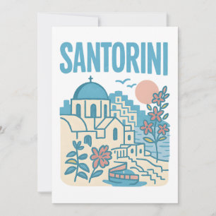 Santorini Greece Minimalist Travel Illustration Card