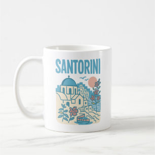 Santorini Greece Minimalist Travel Illustration Coffee Mug
