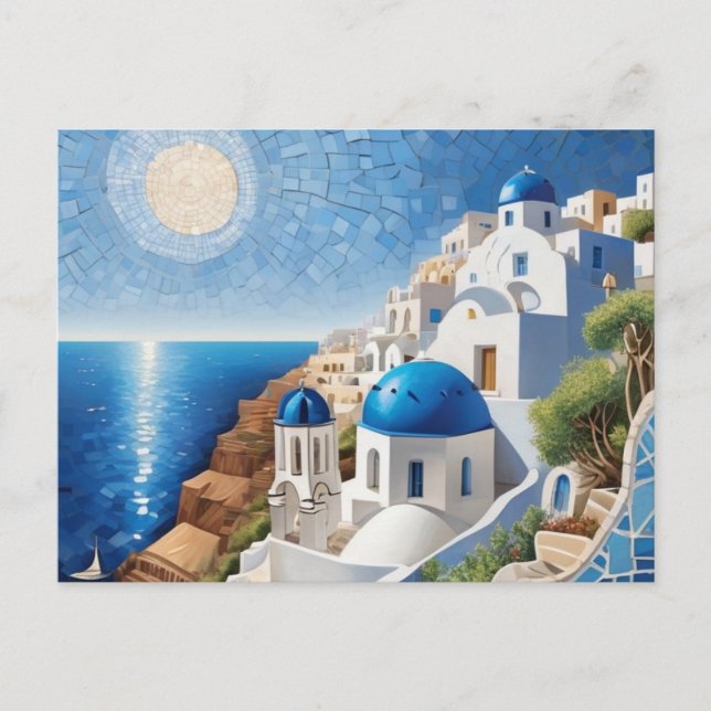 Santorini Greece Mixed Media Mosaic - Greek Island Holiday Postcard (Front)
