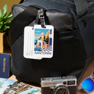 Santorini Greece Painting Luggage Tag