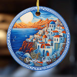 Santorini Greece Painting | Travel Art Ceramic Tree Decoration<br><div class="desc">Santorini Greece Painting | Travel Art Ceramic Ornament. Personalise with your own text.</div>
