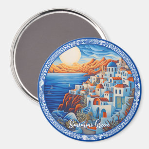 Santorini Greece Painting Travel Art Magnet