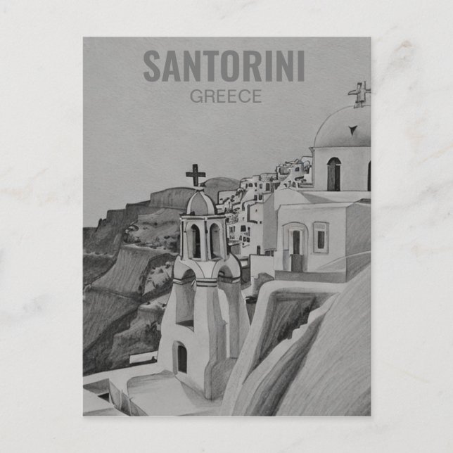 Santorini Greece Pencil Sketch Holiday Postcard (Front)