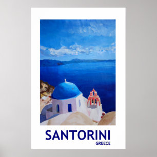 Santorini Greece - Retro Style Poster II
