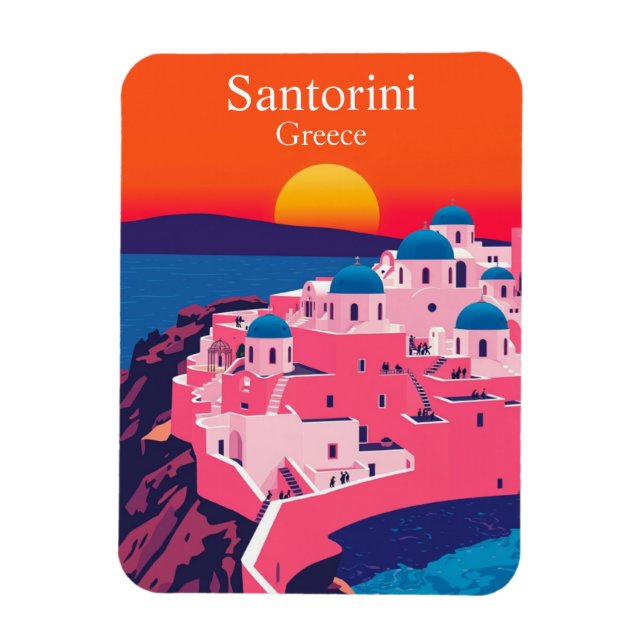 Santorini, Greece Retro Travel Ocean Sunset Magnet (Vertical)