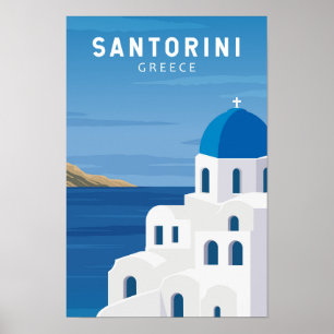 Santorini Greece Retro Vintage Poster