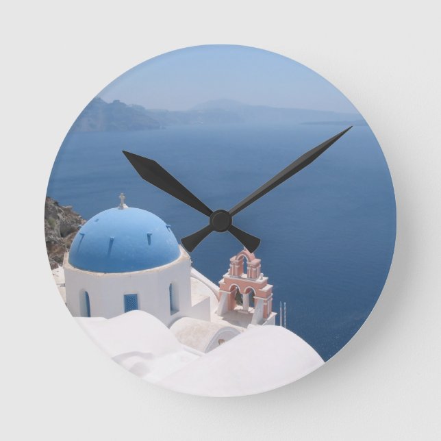 Santorini Greece Round Clock (Front)