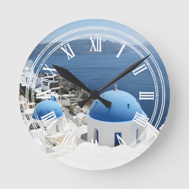 Santorini Greece Round Clock (Front)