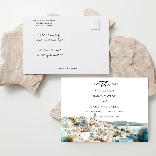 Santorini Greece Save The Date Postcard (Creator Uploaded)