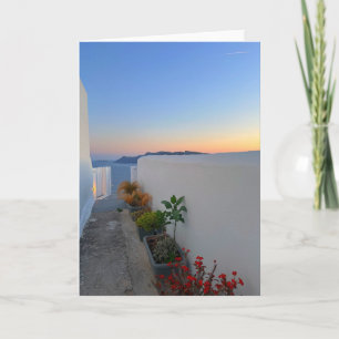 Santorini Greece Street Plants Sunset Card