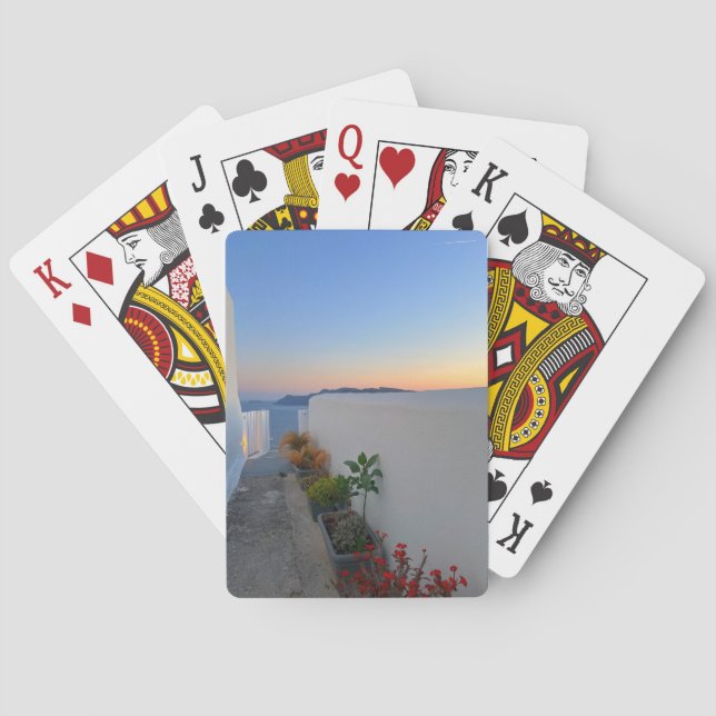 Santorini Greece Street Plants Sunset  Playing Cards (Back)