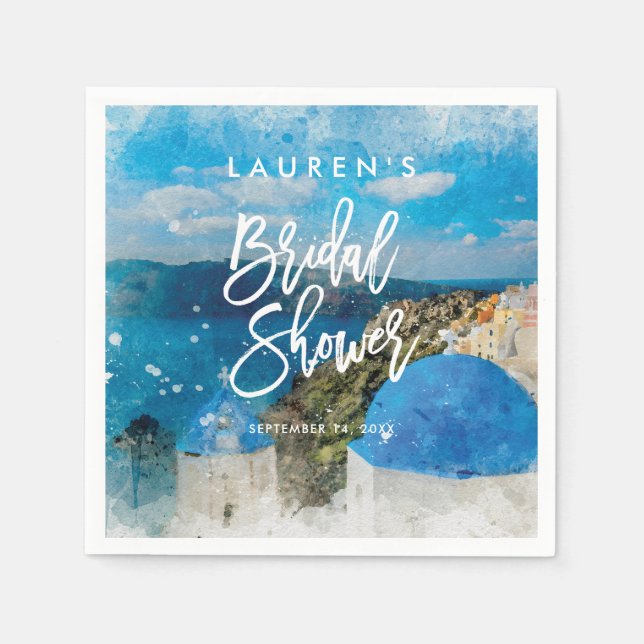 Santorini greece summer bridal shower napkins (Front)