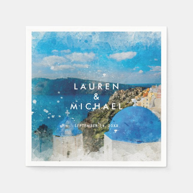 Santorini greece summer wedding napkins (Front)