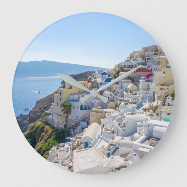 Santorini Greece -  sunny-summer day in Santorini Large Clock (Front)
