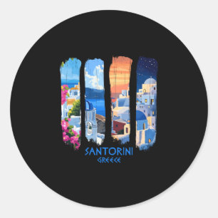 Santorini Greece Thira Brushstroke Travel Souvenir Classic Round Sticker