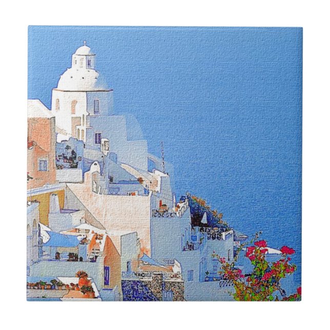 "Santorini, Greece" Tile (Front)