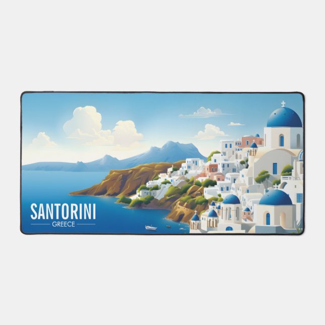 Santorini Greece Travel Poster Desk Mat (Front)