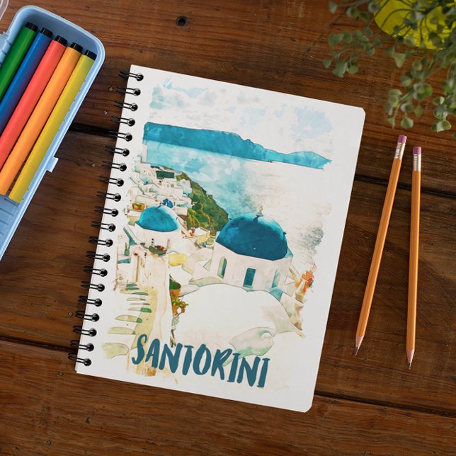 Santorini Greece Travel Watercolor Poster Notebook (santorini greece notebook)