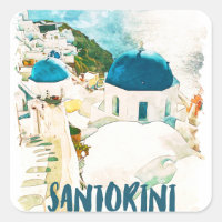 Santorini Greece Travel Watercolor Poster