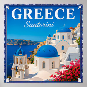 💙 Santorini Greece Vacation Memory Poster