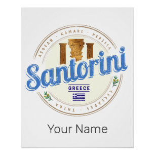 Santorini Greece Vintage Aegean Cyclades Island Poster