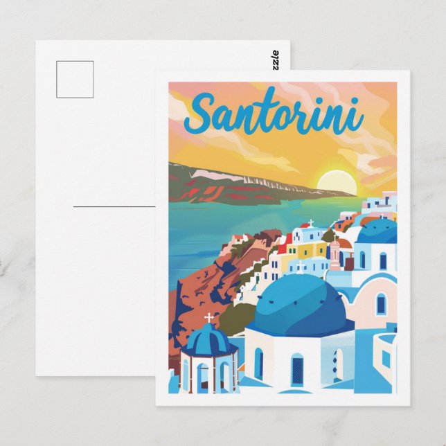 Santorini Greece Vintage Famous Travel Place Postcard (Front/Back)