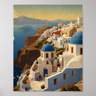 Santorini Greece Vintage Greece Travel Poster