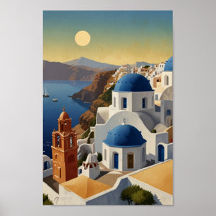 Santorini Greece Vintage Greece Travel Poster