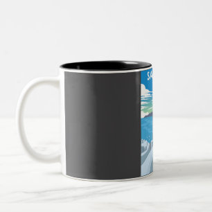 Santorini Greece Vintage Minimal Travel Poster  Two-Tone Coffee Mug