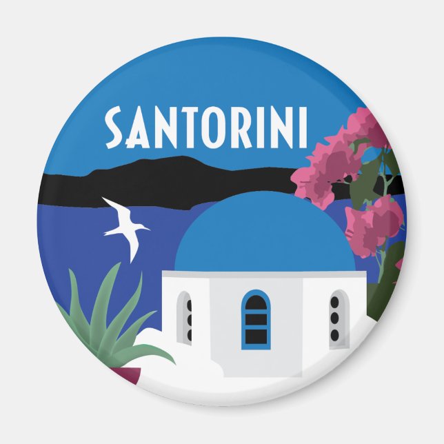Santorini Greece vintage style illustration Magnet (Front)