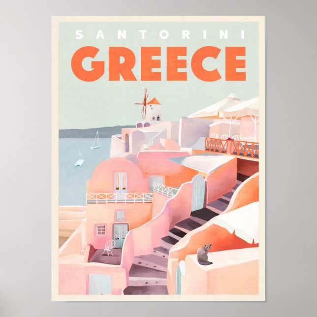 Santorini, Greece Vintage Travel Art Greek Poster (Front)