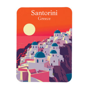 Santorini, Greece Vintage Travel Blue Domes Magnet